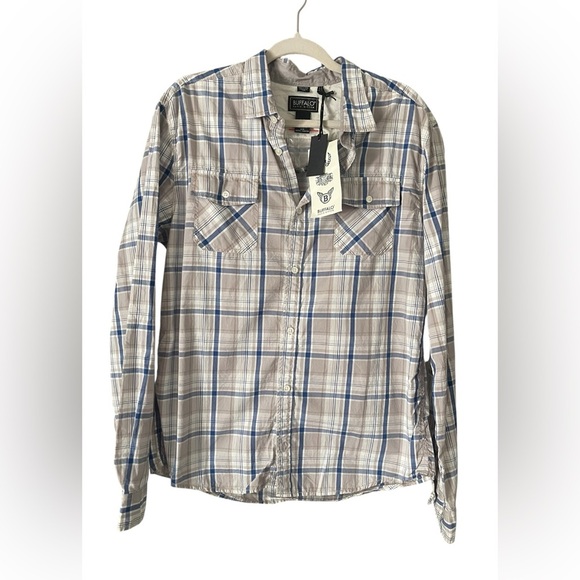Buffalo David Bitton Blue and Gray Checkered Shirt - Picture 1 of 8